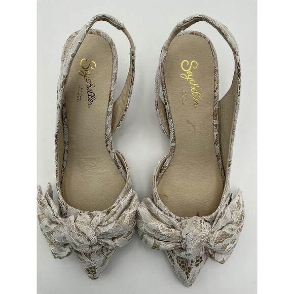 Seychelles 'Neve' White Fabric Heels Size 6 - Picture 6 of 7